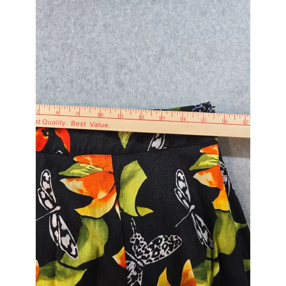 Soft Surroundings Black and Orange Floral Butterfly Skirt Medium